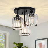3-Light Modern Crystal Chandeliers Black Semi Flush